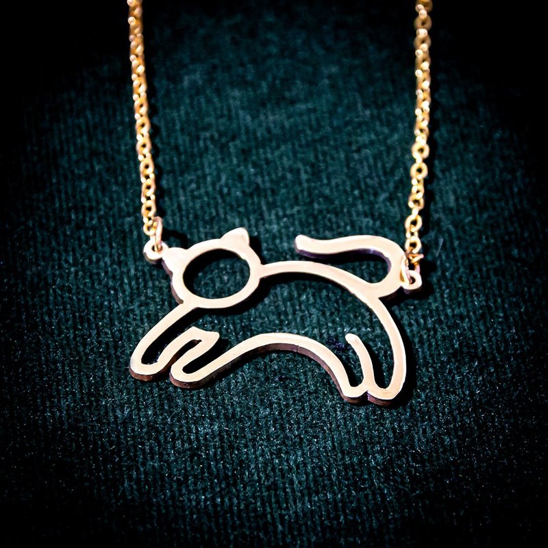 Abstract cute cat pendant - Necklaces - Copper & Brass Silver