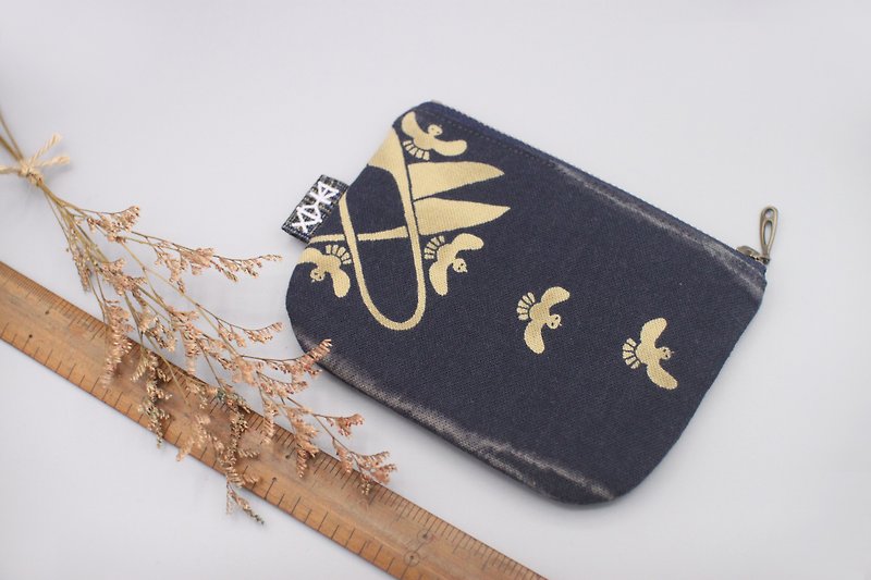 Ping Le Small Pack - Line Scissors and Seabirds, Japan's Ancient Hand Sense, Small Purse - กระเป๋าสตางค์ - ผ้าฝ้าย/ผ้าลินิน สีน้ำเงิน