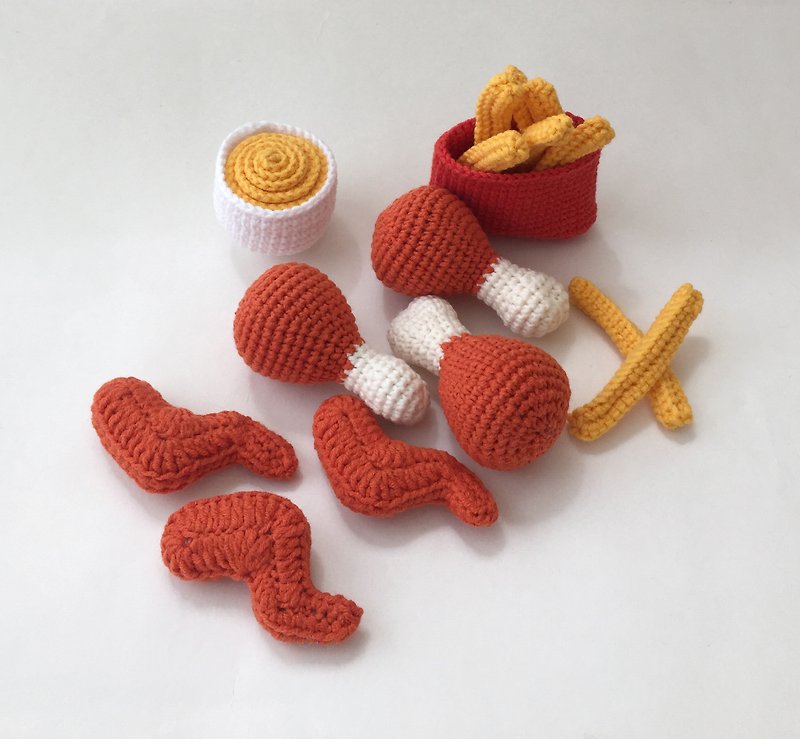 chicken wings with cheese sauce, Crochet food Baby toys chicken legs, French fri - 寶寶/兒童玩具/玩偶 - 棉．麻 
