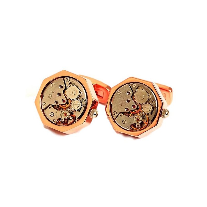 Kings Collection Mechanical Movement Watch Cufflinks KC10004 Rose Gold - Cuff Links - Other Metals Gold