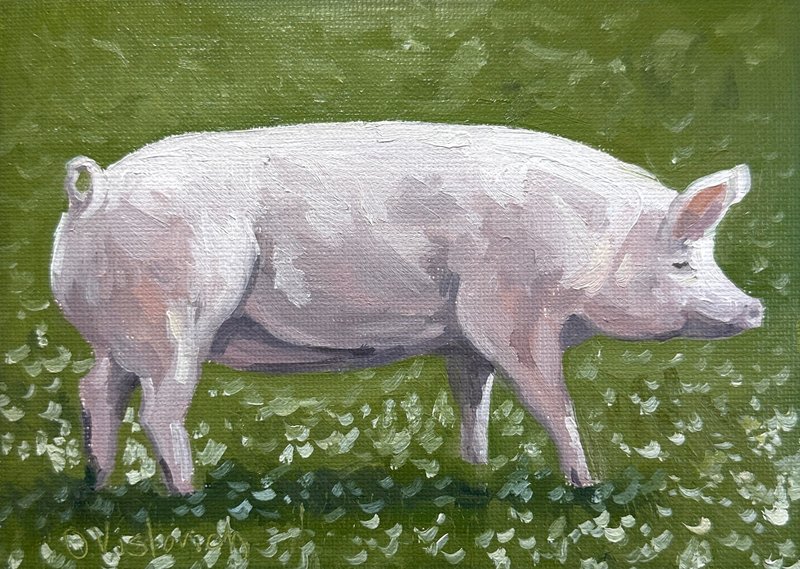 Pig painting Original Oil Painting Farm Animal painting Farm House wall art - Wall Décor - Other Materials 