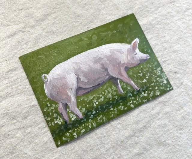 豚の絵 オリジナル油絵 農場の動物の絵 農家の壁アート