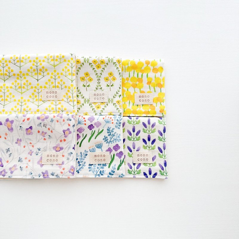 yellow purple flower gauze handkerchief made of organic cotton - Handkerchiefs & Pocket Squares - Cotton & Hemp Multicolor