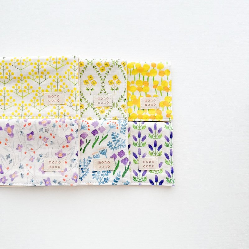 yellow purple flower gauze handkerchief made of organic cotton - ผ้าเช็ดหน้า - ผ้าฝ้าย/ผ้าลินิน หลากหลายสี