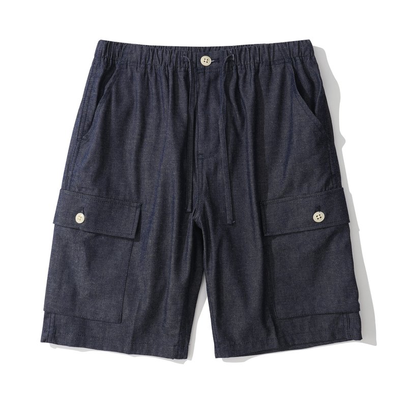 GOC Studio denim cargo shorts - กางเกงขายาว - ผ้าฝ้าย/ผ้าลินิน สีน้ำเงิน