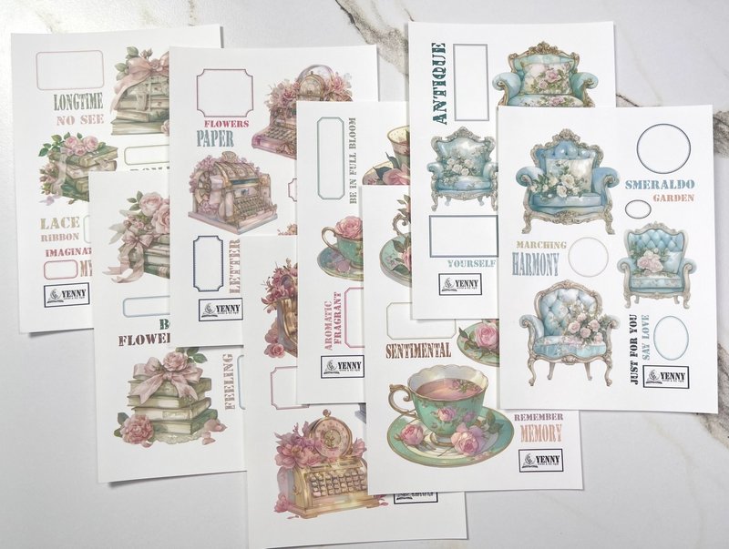 (MATTE STICKER SINGLE PACK) antique object 4 types 5pcs SET - 貼紙 - 紙 多色