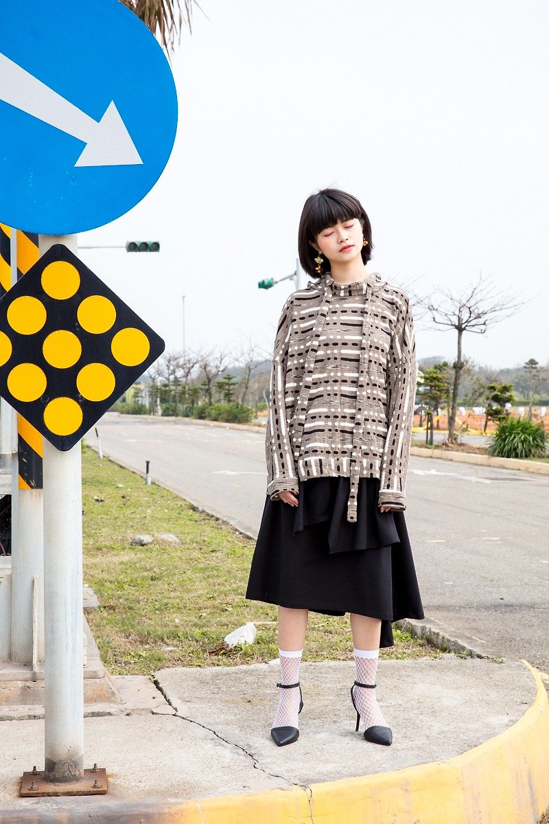 moi non plus rock stripe cotton and wool blend hooded top-Japanese fabric - สเวตเตอร์ผู้หญิง - ขนแกะ สีกากี
