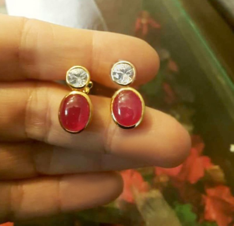 Red Ruby Earrings 925 Silver, Gemstone Earrings Teardrop Earring for her - Earrings & Clip-ons - Gemstone Brown