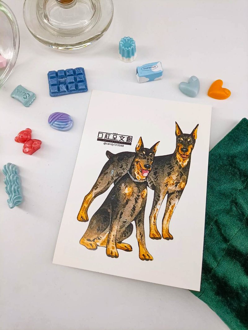 KR474_口紅堂明信片_杜賓犬8_candy1313588 postcard - 卡片/明信片 - 紙 多色