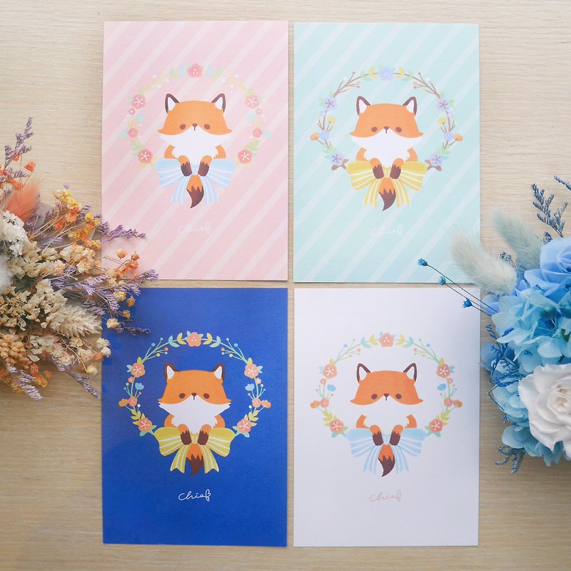 Wreath Little Fox / ChiaBB Illustrated Postcard - การ์ด/โปสการ์ด - กระดาษ หลากหลายสี