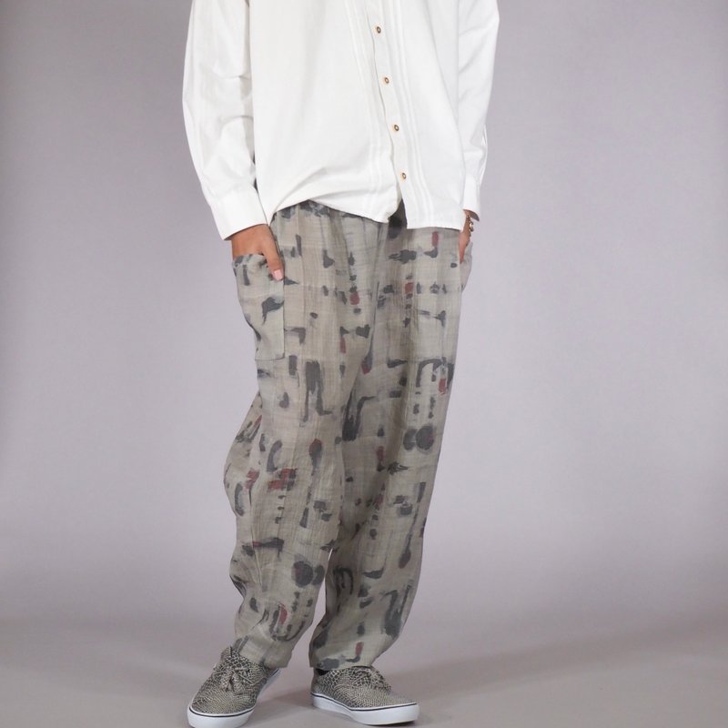 【日本製造】復古和服翻拍、諾拉褲、錐形寬腿、均碼、寬鬆褲 - 男長褲/休閒褲 - 絲．絹 藍色