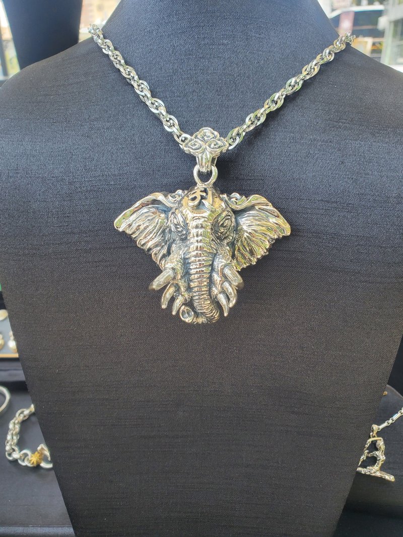 梵文普賢菩薩 六牙白象 - 項鍊 - 純銀 