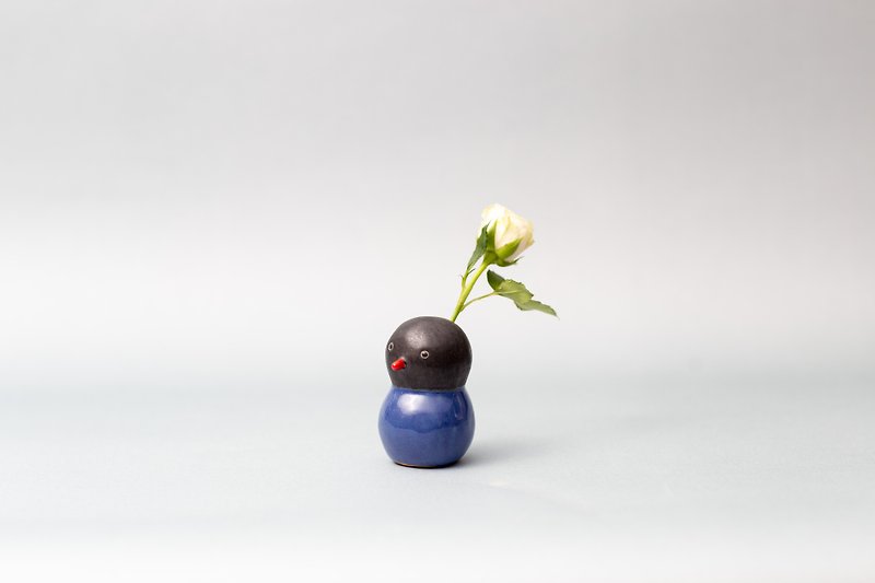 青いカササギ陶器の花瓶 - 花瓶・植木鉢 - 陶器 多色