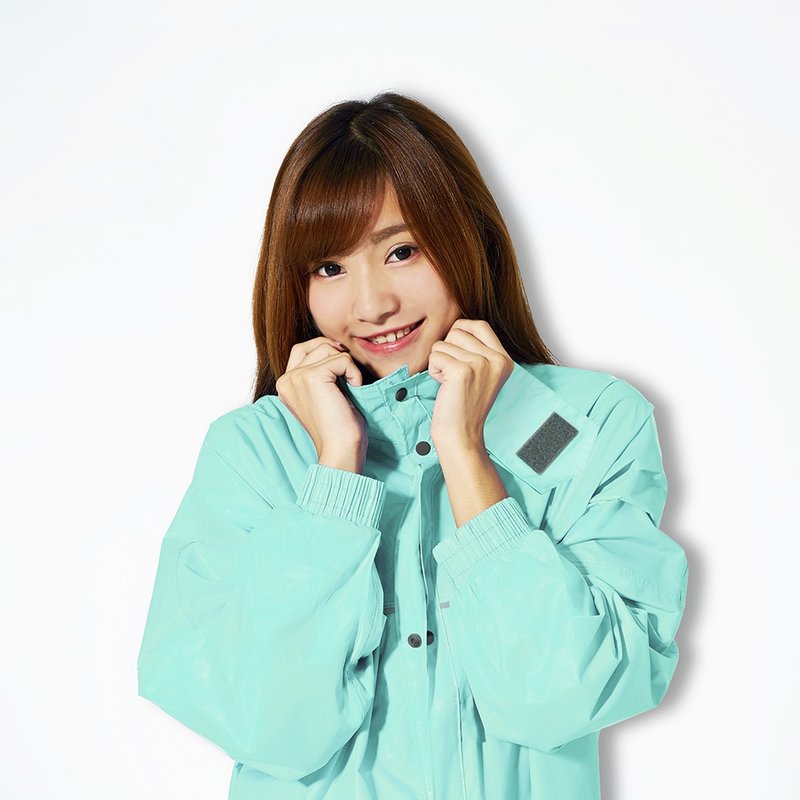 TDN denim diversion front open raincoat quick-drying waterproof one-piece raincoat (lake green) - ร่ม - วัสดุกันนำ้ สีเขียว