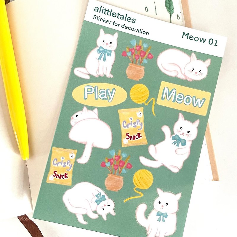 สติ๊กเกอร์น้องเหมียว Meow sticker 01 - สติกเกอร์ - กระดาษ สีเขียว