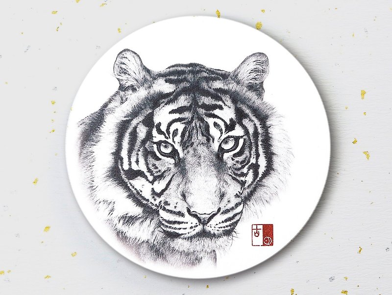 Tiger domineering exposed water coaster - Coasters - Pottery Gray