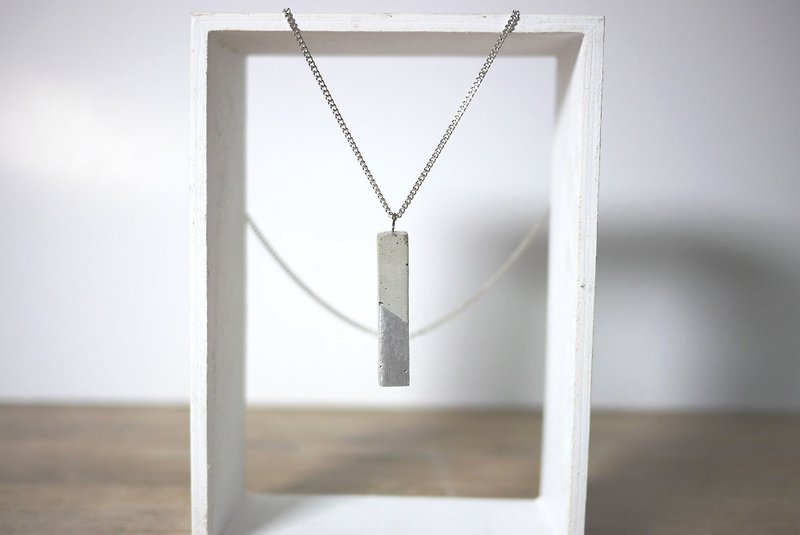 Rectangular prism concrete pendant necklace (Grey with Silver paint) - สร้อยคอ - ปูน สีเทา