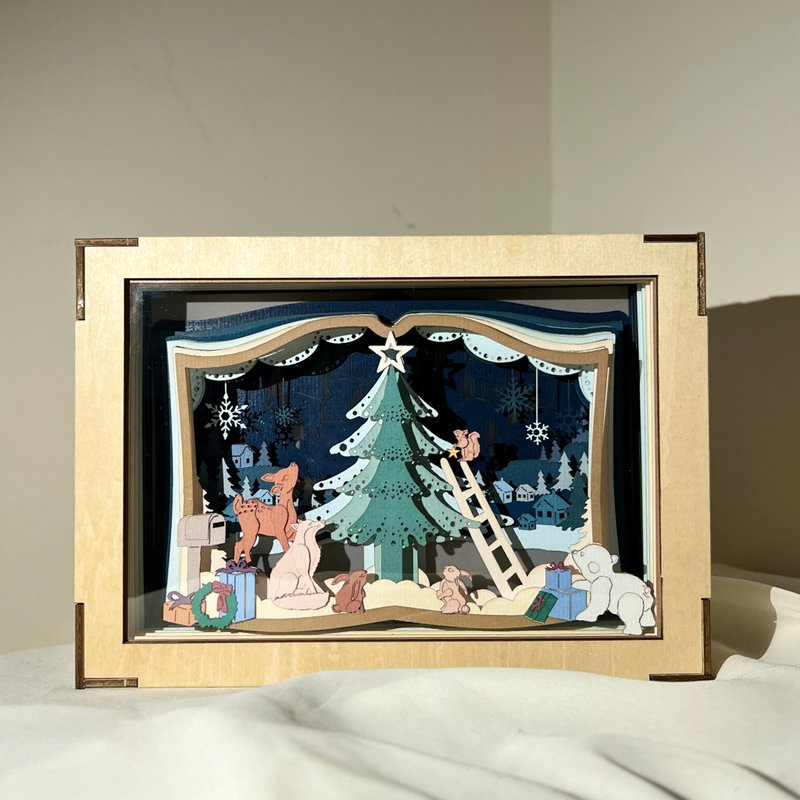 【客製化禮物】雪夜星願書 聖誕限定光影紙雕小夜燈 結婚週年紙婚 - 燈具/燈飾 - 紙 多色