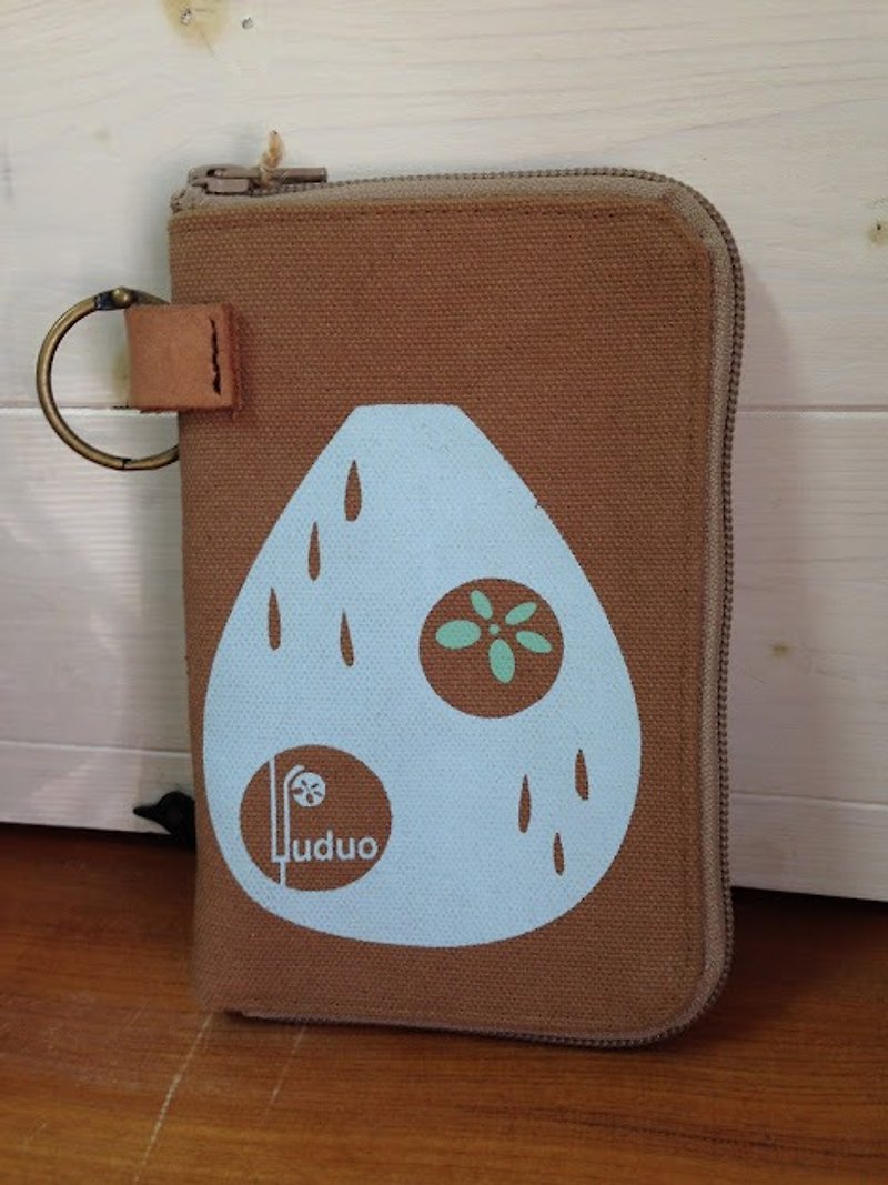 Raindrops travel ‧ cell phone bags (can be purse) khaki - เคส/ซองมือถือ - ผ้าฝ้าย/ผ้าลินิน สีกากี