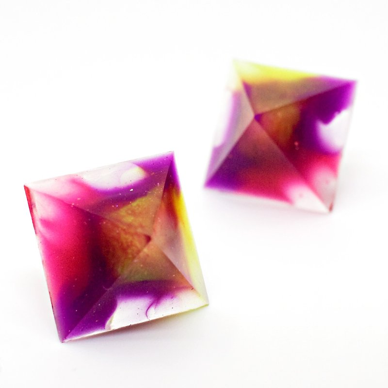 Pyramid earrings (splashes of paint) - Earrings & Clip-ons - Resin Multicolor