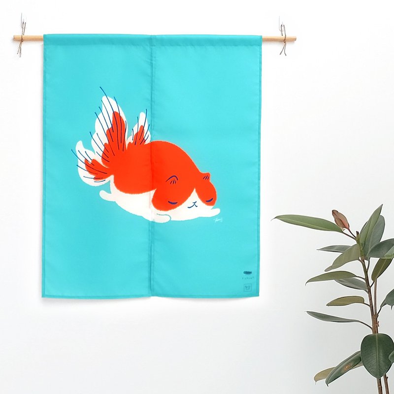 FishCat Decor curtain-green lake - ม่านและป้ายประตู - ไฟเบอร์อื่นๆ สีน้ำเงิน