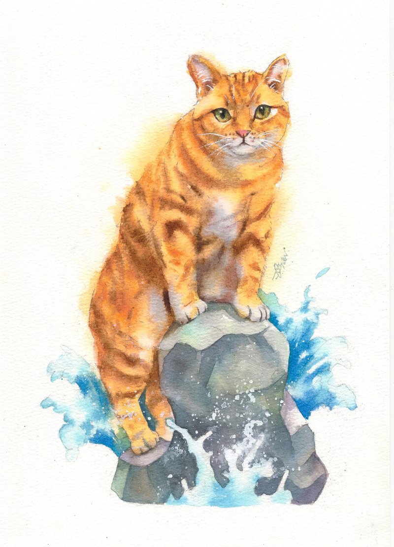 Original watercolor painting [Prodigal Cat] - Wall Décor - Paper Multicolor