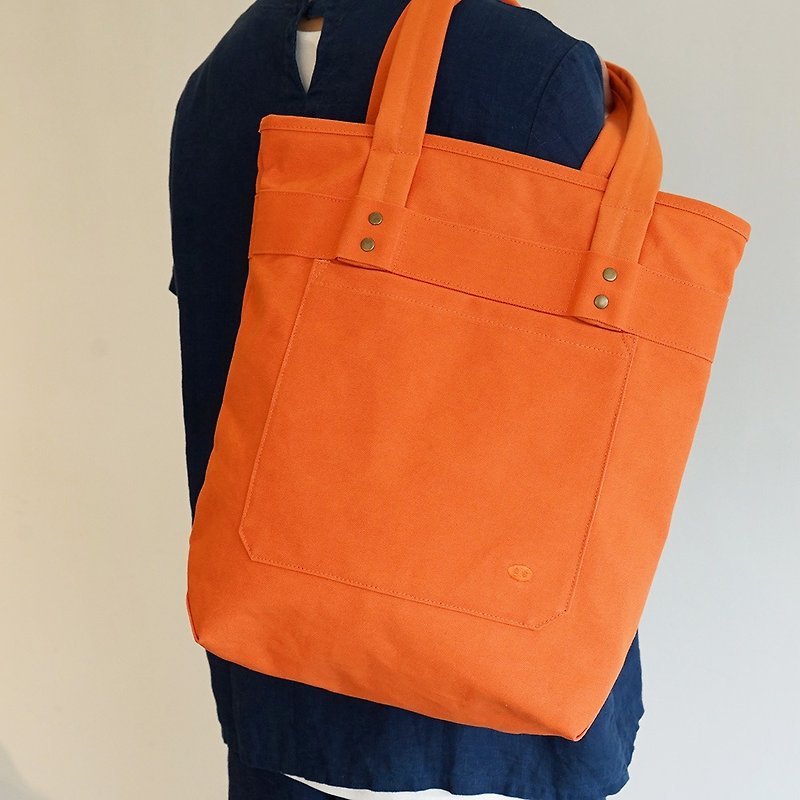 MOGU / Canvas Shoulder Bag / Persimmon Orange / Sturdy Tenderness - กระเป๋าแมสเซนเจอร์ - ผ้าฝ้าย/ผ้าลินิน สีส้ม