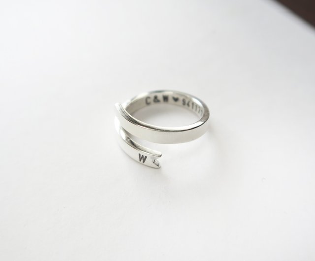 999 sterling silver ribbon ring-customized English letter stamped