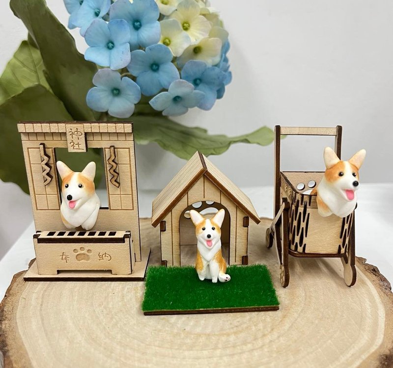 客製柯基犬杯緣子神社、寵物車及迷你柯基犬守衛編 - 其他 - 黏土 金色