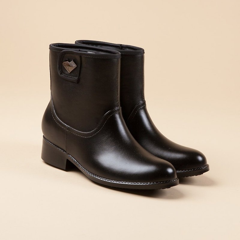 [English rainy season] seamless rate short rain boots _ texture black (only 25) - รองเท้าบูทสั้นผู้หญิง - วัสดุกันนำ้ สีดำ