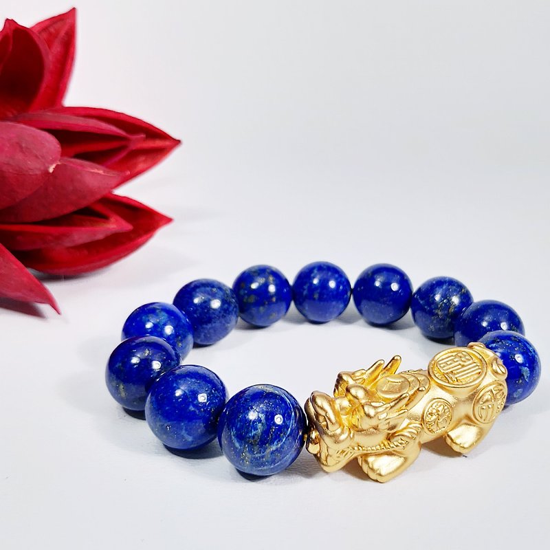Natural lapis lazuli beckoning beast gold brave bracelet energy domineering lucky mother's day - Bracelets - Gemstone Blue