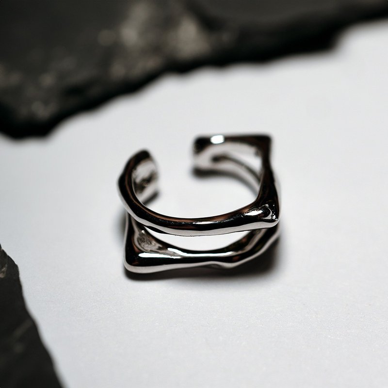 [Gift] Geometric combination sterling silver painless ear bone clip ear bone buckle イヤーカフ men - ต่างหู - เงินแท้ สีเงิน