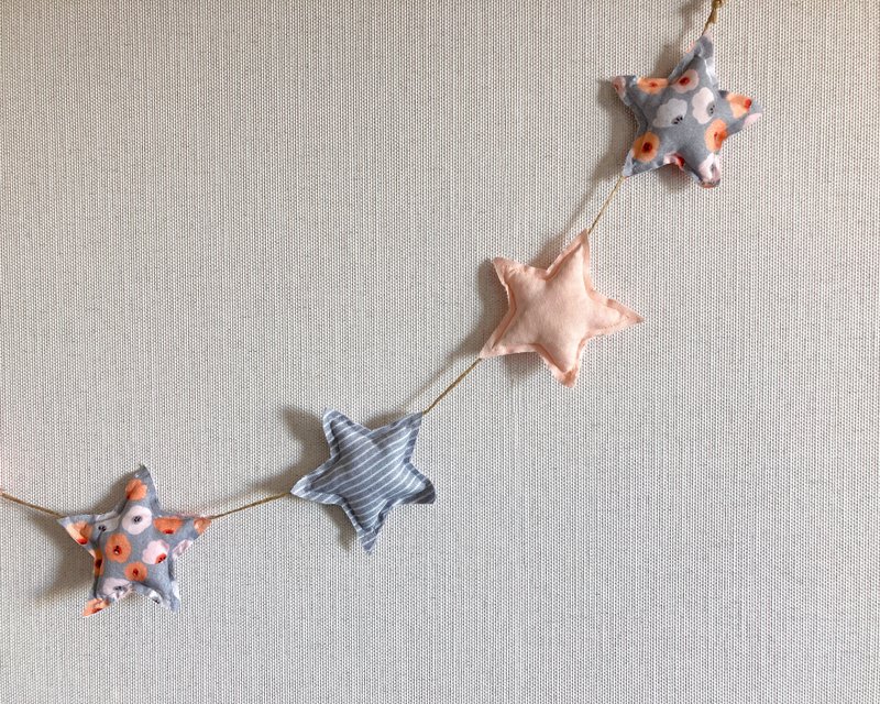 Gray peach star garland, Primitive garland, Rustic star garland - 壁貼/牆壁裝飾 - 棉．麻 粉紅色