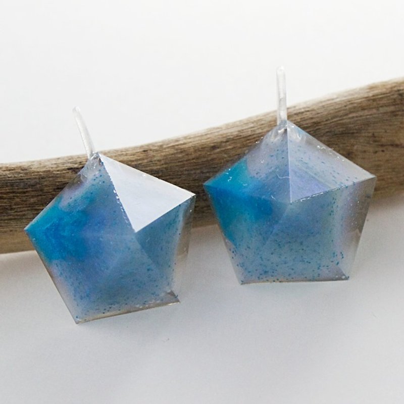 Pentagon hook earrings (Western morning glory) - ต่างหู - วัสดุอื่นๆ สีน้ำเงิน