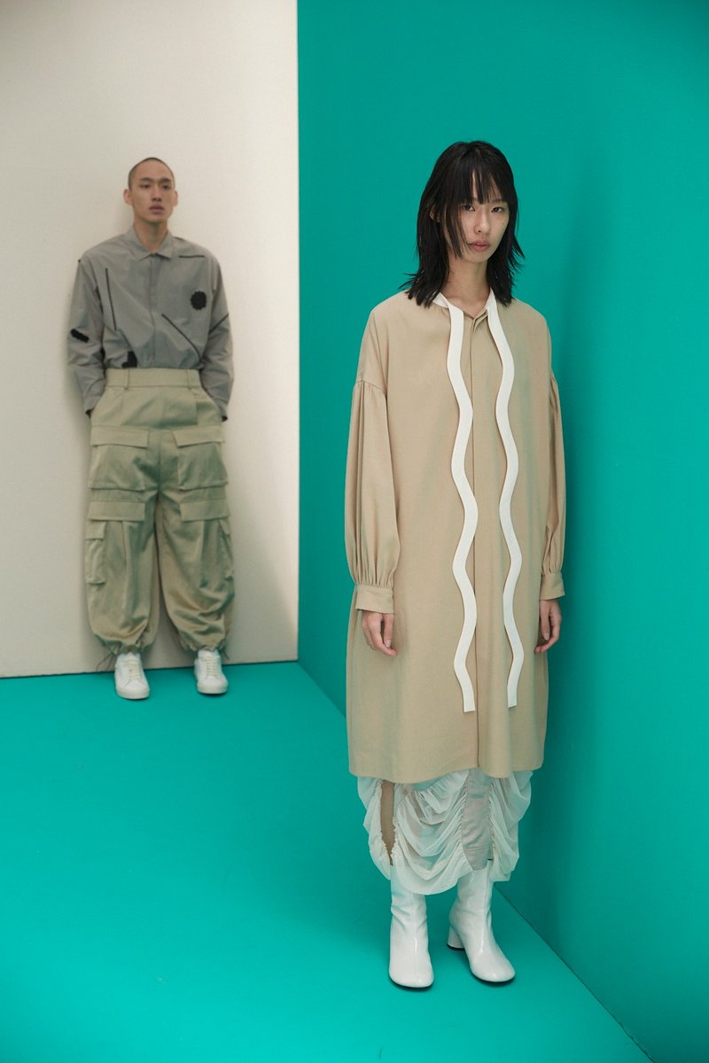 撞色波浪領帶洋裝 - 洋裝/連身裙 - 其他人造纖維 