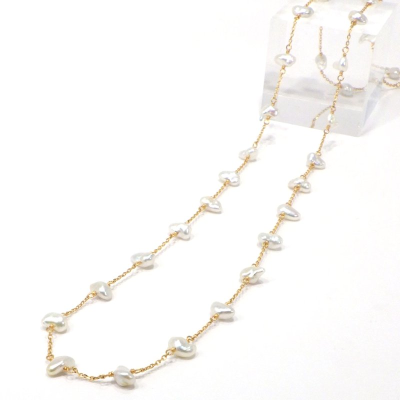 18K Akoya keshi pearl Station necklace 60cm - Necklaces - Pearl 