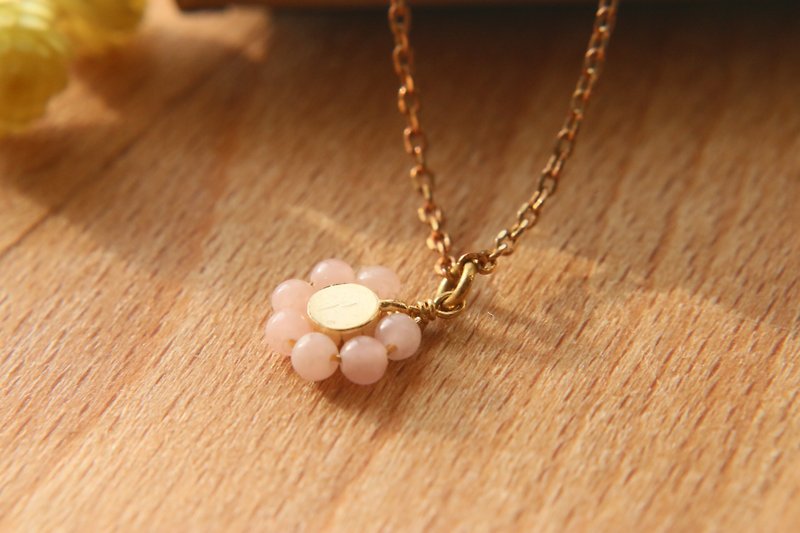 Natural stone brass opal necklace 1010 (Little Sun) - สร้อยคอ - เครื่องเพชรพลอย สึชมพู