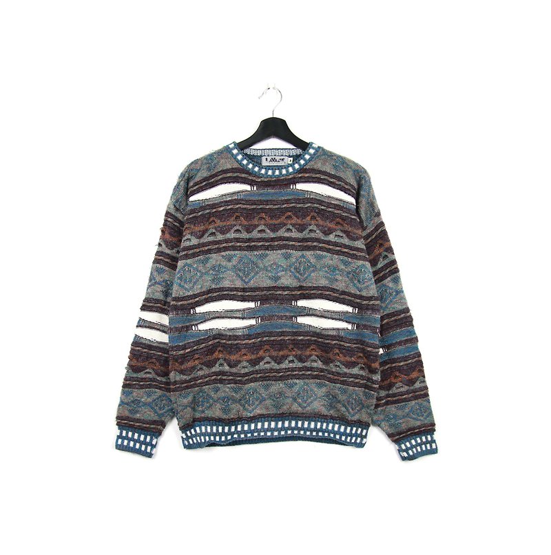 Back to Green :: Three-dimensional knitted sweater staggered wave sw31 // vintage sweater - สเวตเตอร์ผู้ชาย - ขนแกะ 