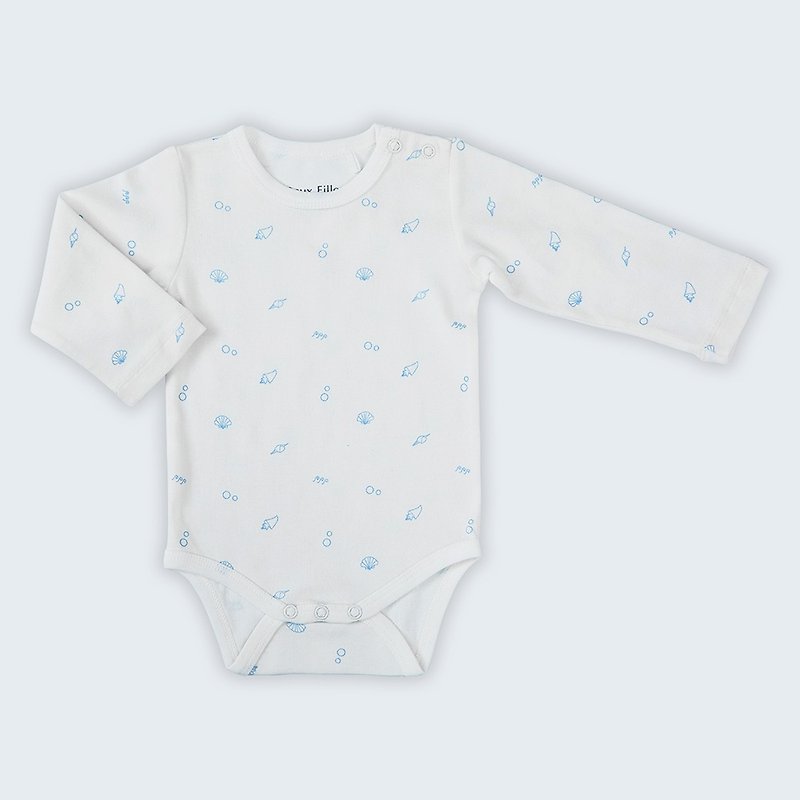 【Deux Filles有機棉】藍色貝殼長袖包屁衣 - 嬰兒連身衣/包被/包巾 - 棉．麻 藍色