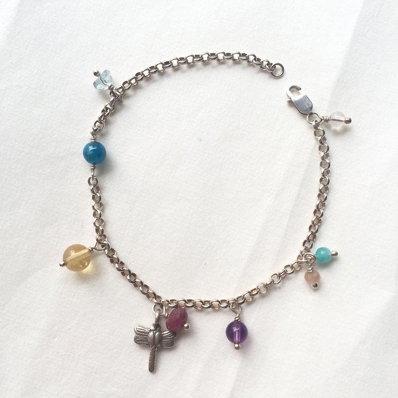 Healing crystal Gemstone bracelet-dragonfly - สร้อยข้อมือ - เงิน 