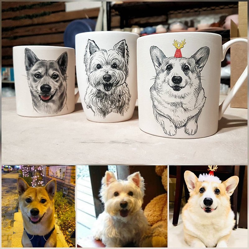 [Customized gift] InjoyPet pet custom-hand-painted mug - Mugs - Porcelain 
