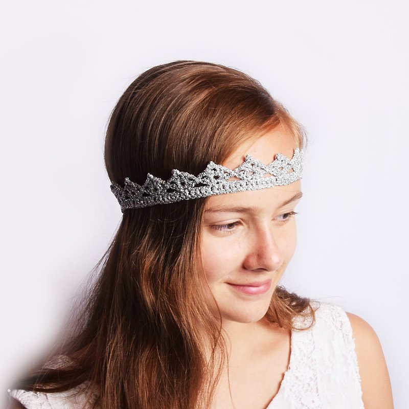 Silver Princess Crown Tiara, Silver Metallic Crown Headband