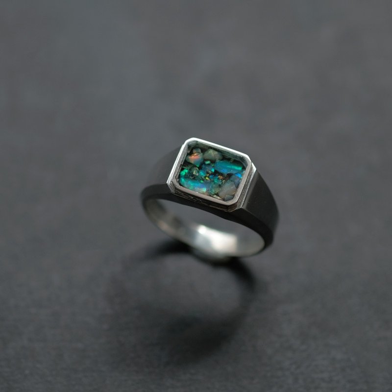 Opal Galaxy Signet Ring Silver 925 Men's Unisex - แหวนคู่ - โลหะ หลากหลายสี