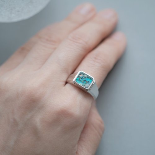 オパール 銀河 シグネット リング シルバー925 メンズ ユニセックス