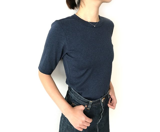Made in Japan Organic cotton 4-quarter sleeve T-shirt stuck to