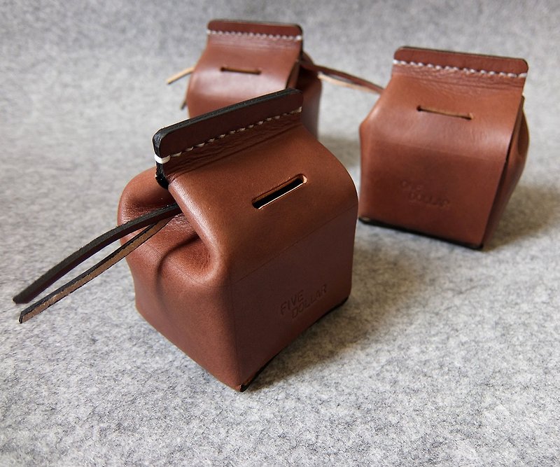 Leather milk carton money box. three sizes - Coin Banks - Genuine Leather 