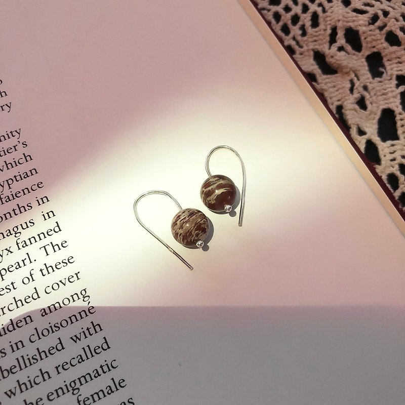 Agate0805 round agate earrings_latte - Earrings & Clip-ons - Sterling Silver 
