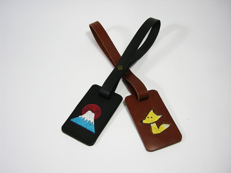 Key ring tag, luggage tag (embroidered cowhide)__ 1 piece of handmade leather Christmas gift - ที่ใส่บัตรคล้องคอ - หนังแท้ สีดำ