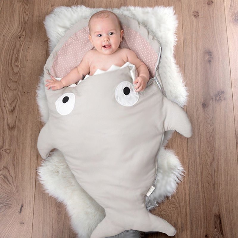 [Made in Spain] Shark Takes a Bite BabyBites Cotton Infant Multifunctional Sleeping Bag - Khaki Gray Powder - ของขวัญวันครบรอบ - ผ้าฝ้าย/ผ้าลินิน สีเทา