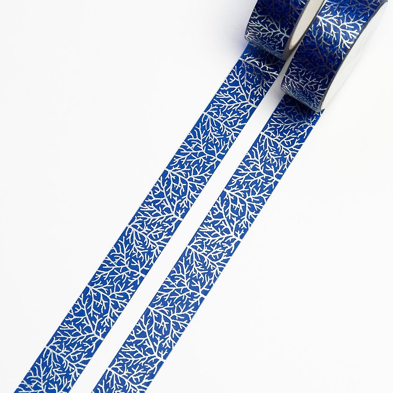 Crystal Trees Silver Foiled Washi Tape 15mm x 10m - Blue and Silver Foiled Trees